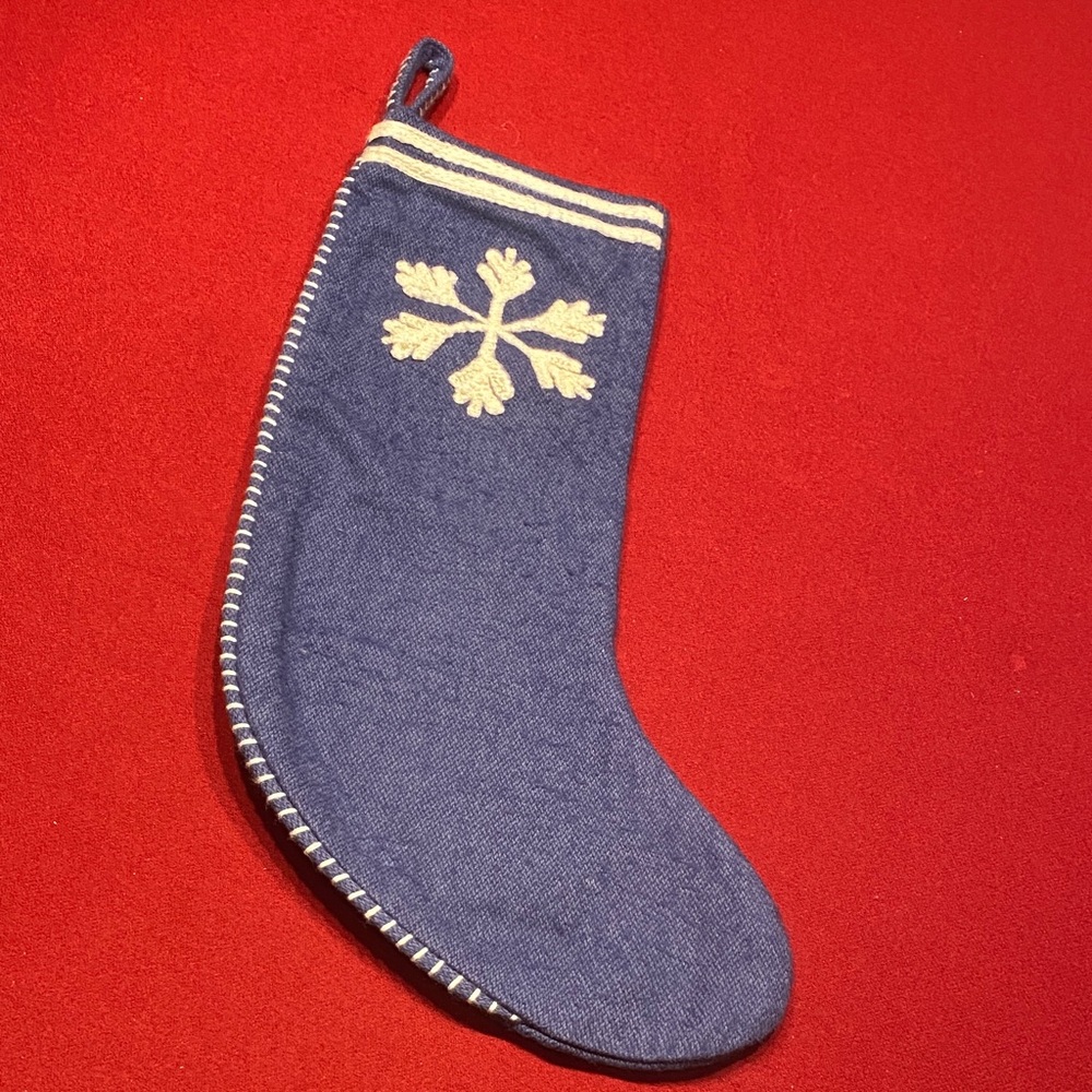 Blue Stocking with Snowflake Design